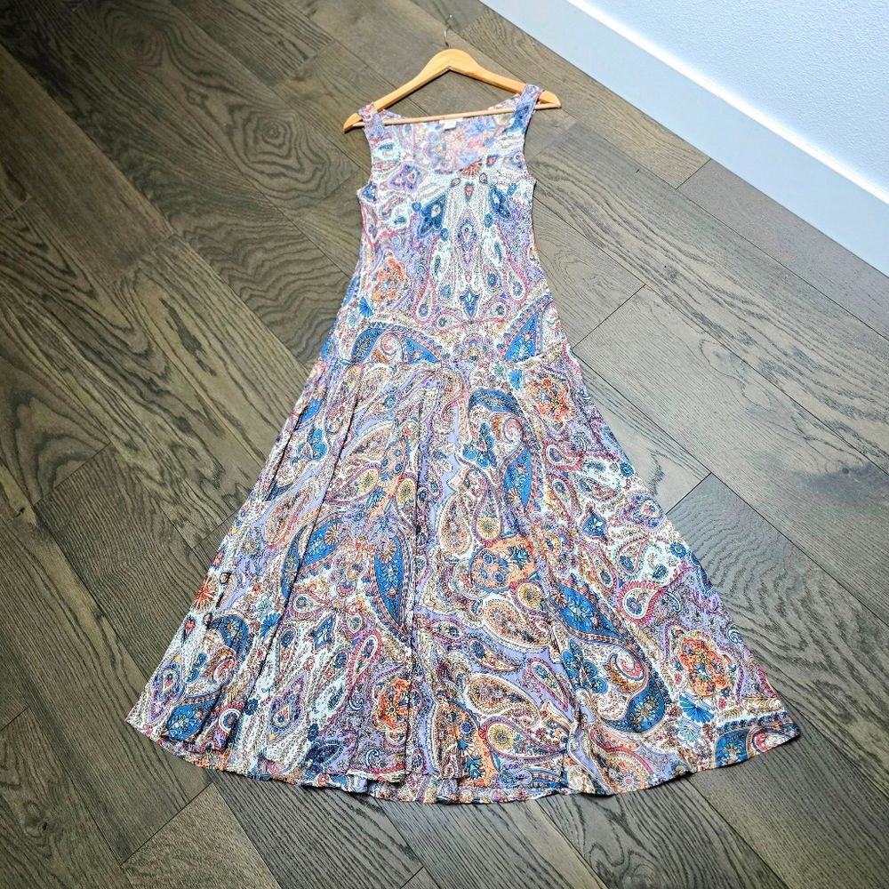 Sundance Paisley 100% Silk Flare Skirt Colorful Maxi Dress size M